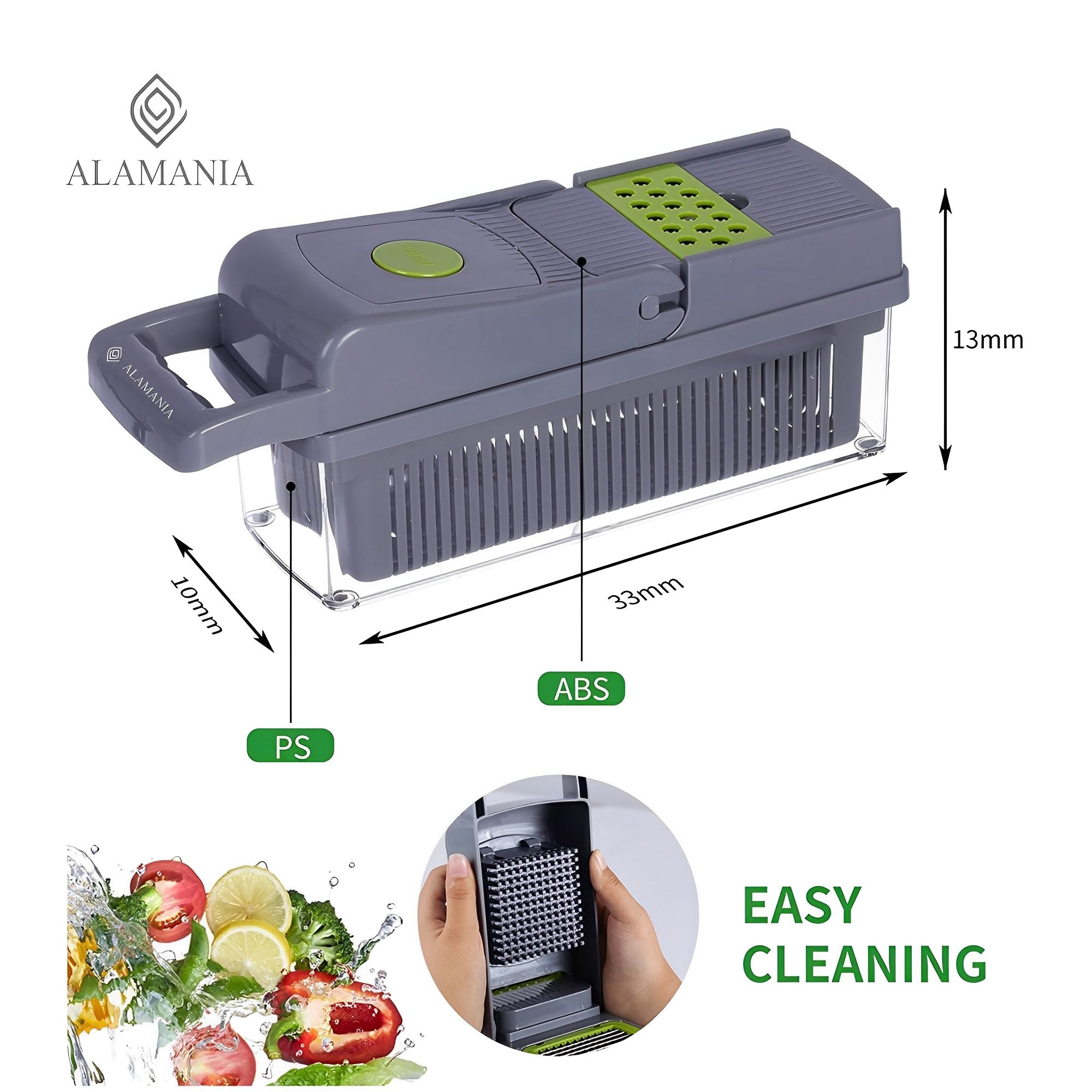 ALAMANIA Push Button Cleaner Advanced Vegetable Chopper, 14-in-1 Safe Chopper Vegetable Cutter, Onion Chopper,Veggie Chopper,Chopper,Food Chopper,Vegetable Slicer.